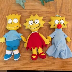 Vintage The Simpsons Bart, Lisa and Maggie Plush Dolls